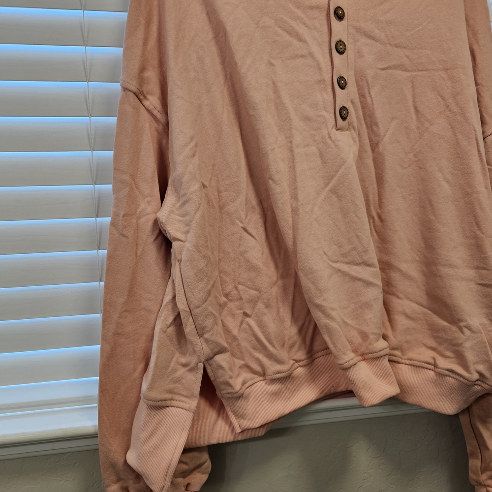 Blush Pink Henley Pullover Sweatshirt